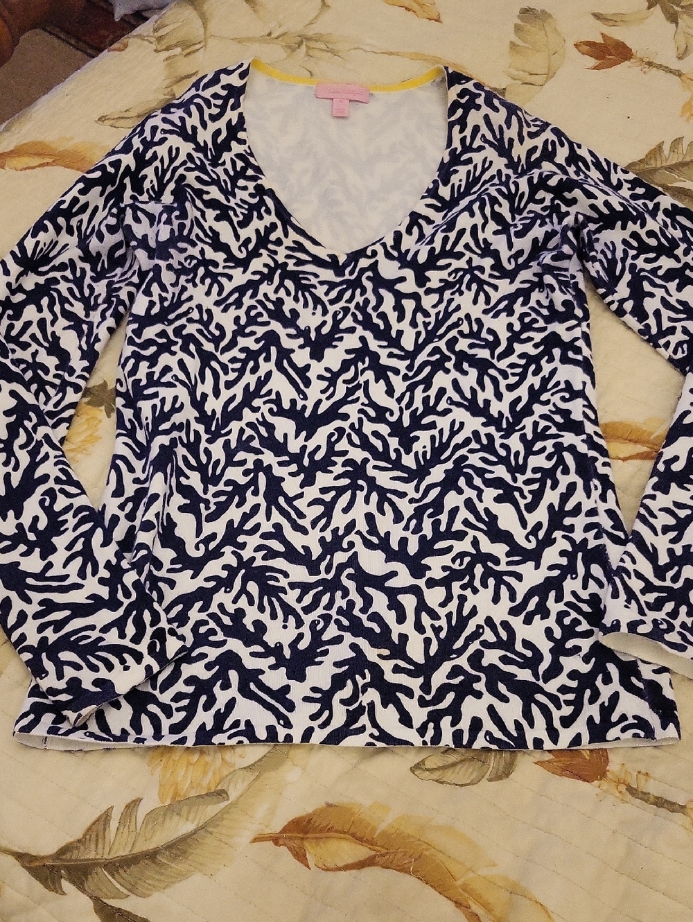 Lilly Pulitzer Navy Coral-Print V-Neck Long Sleeve Top
